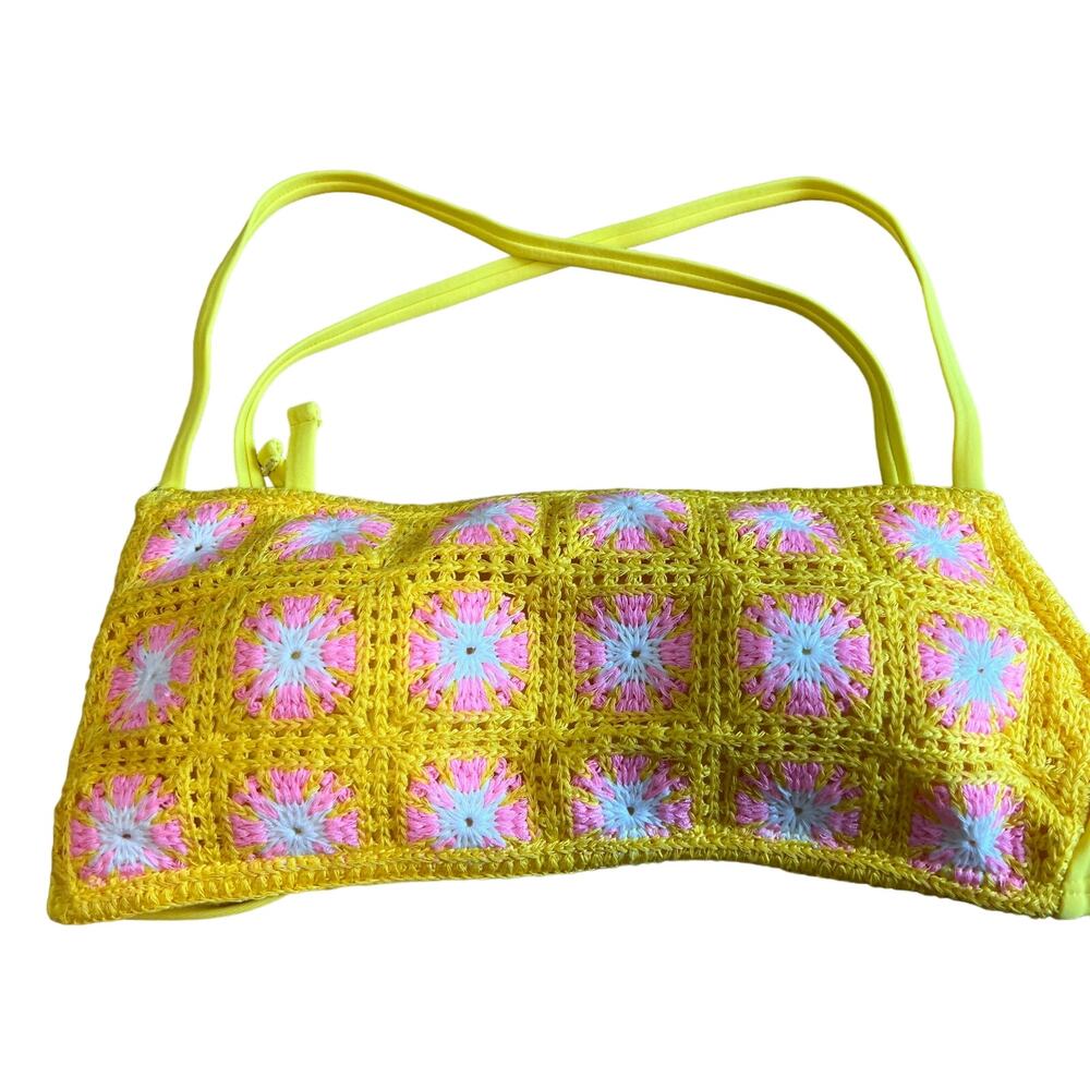 Wild Fable Women's Yellow and Pink Crochet Bralette Bikini Top - Size XS - NWT